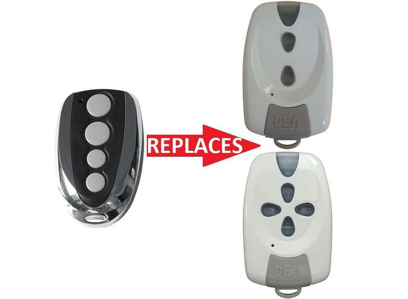 Four-button garage door remote replaces DEA remotes, compatible with automatic gate motors, SAMT in Australia.