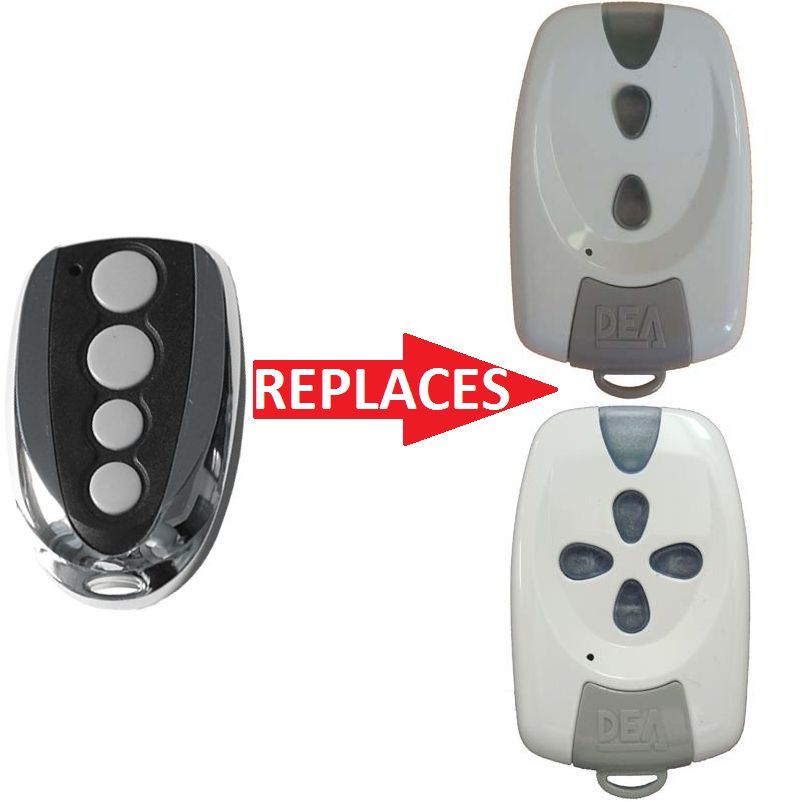Four-button garage door remote replaces DEA remotes, compatible with automatic gate motors, SAMT in Australia.
