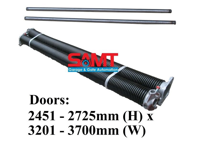 Heavy-duty garage door spring kit and rods by SAMT Garage & Gate Automation, for 2451-2725mm high, 3201-3700mm wide doors in Australia.