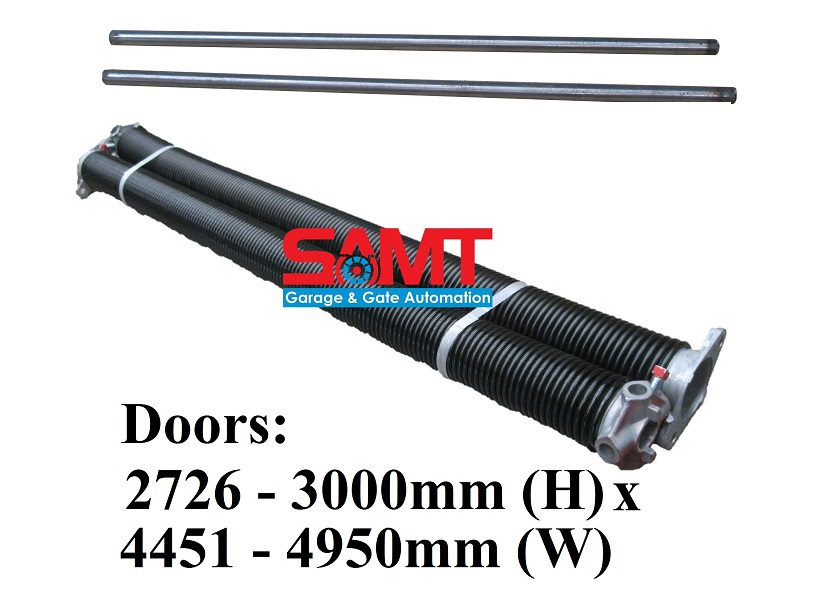 Dual garage door torsion springs with rods from SAMT, suitable for 2726-3000mm high and 4451-4950mm wide doors in New South Wales, Australia.