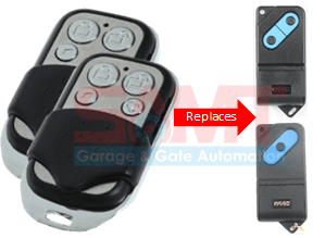 Pair of SAMT compatible garage door remotes replacing FAAC, for garage door opener systems in Australia.