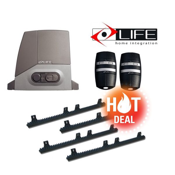 LIFE sliding gate motor kit with two remote controls and gear racks, best sliding gate motor Australia, available in New South Wales.