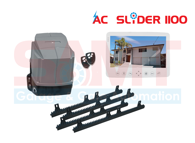 AC Slider 1100 sliding gate motor kit with remote and smart video display, SAMT Garage & Gate Automation, Australia