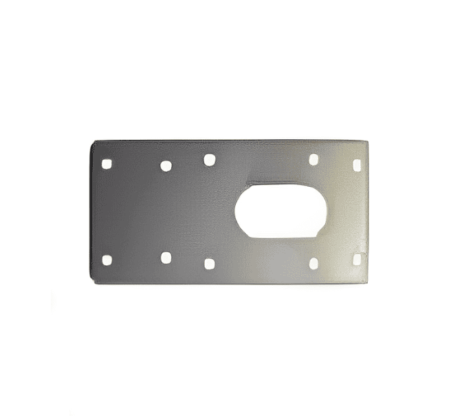 Rectangular metal mounting backplate for garage or gate automation setup, supplied by SAMT Garage & Gate Automation, Prestons, New South Wales, Australia.