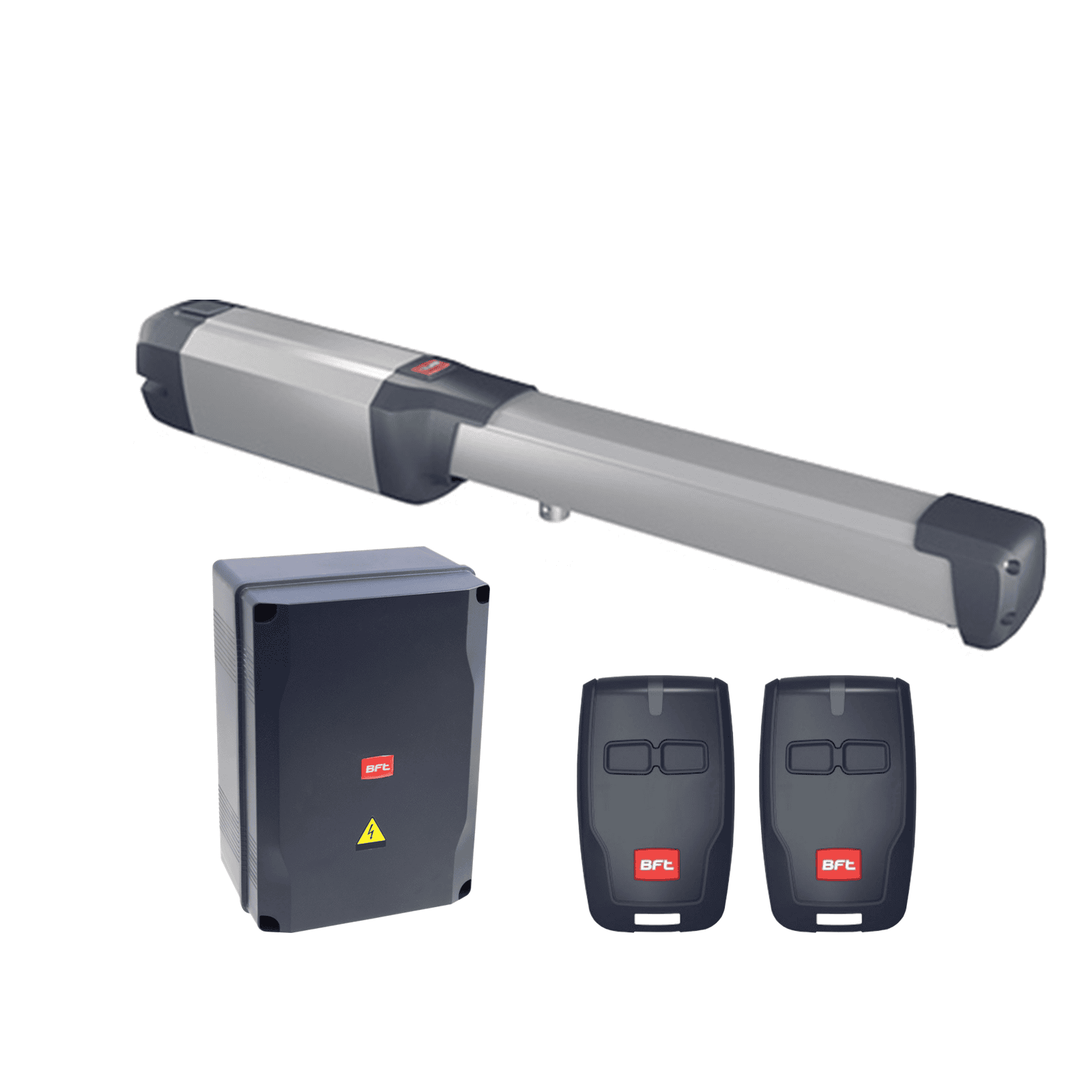BFT single motorized swing gate opener kit with remote controls by SAMT Garage & Gate Automation, Prestons, New South Wales, Australia.