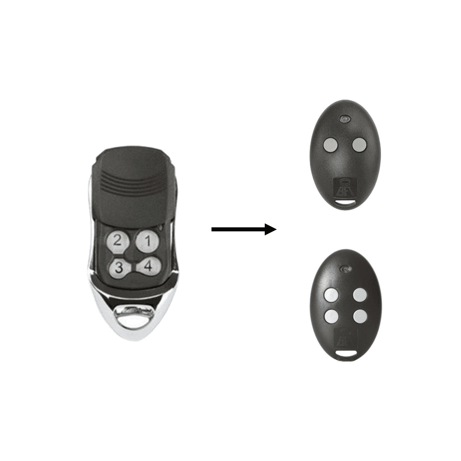 Black 4-button garage door remote with compatible remotes, compatible garage door remotes Australia by SAMT, Prestons, New South Wales.