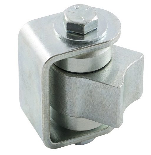Zinc-coated sliding gate roller component for automatic gate opener installation, available from SAMT in Australia.
