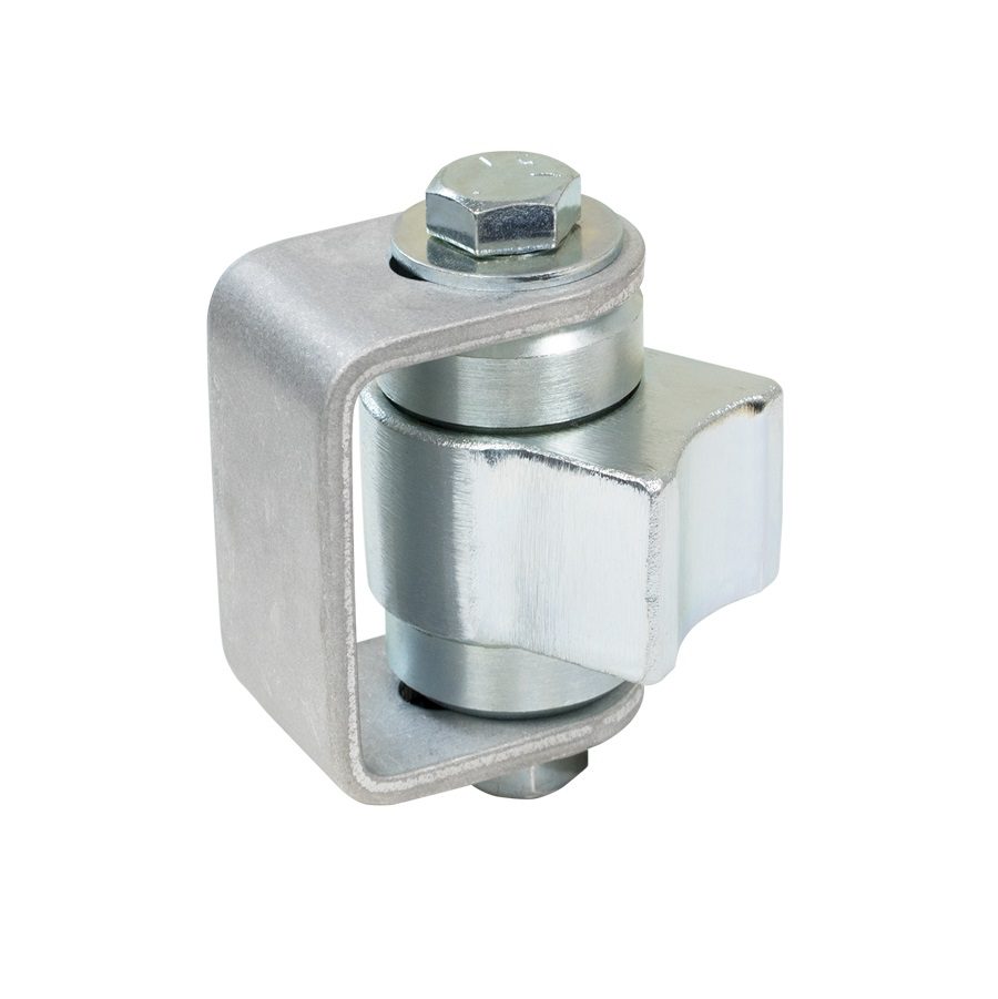 Zinc-coated sliding gate roller component for automatic gate opener installation, available from SAMT in Australia.