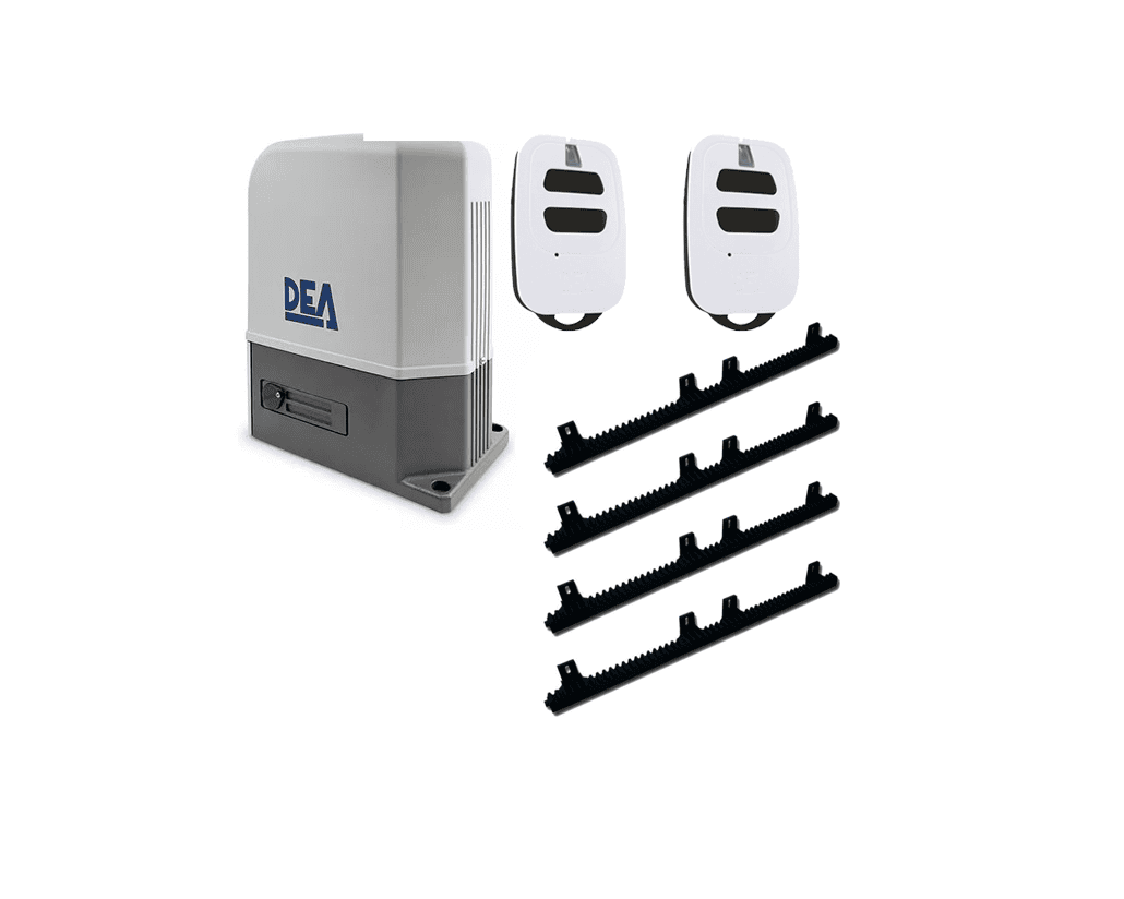 DEA sliding gate motor kit with gear racks and two remotes, best sliding gate motor Australia, sold by SAMT Garage & Gate Automation, Prestons.