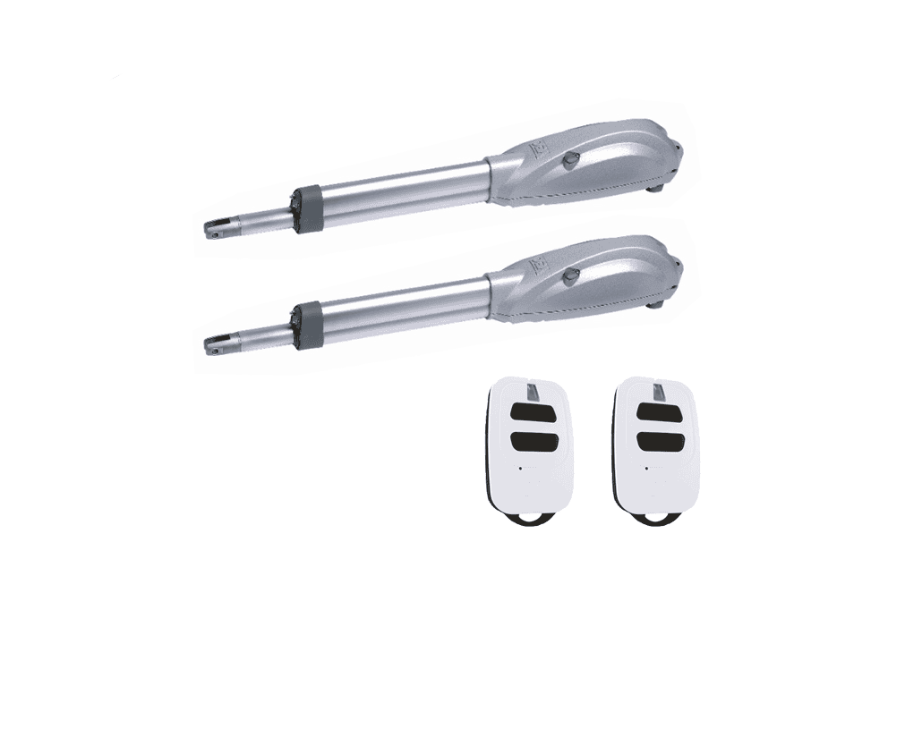 Dual automatic swing gate motors and remote controls set for gates by SAMT, Prestons, New South Wales, Australia.