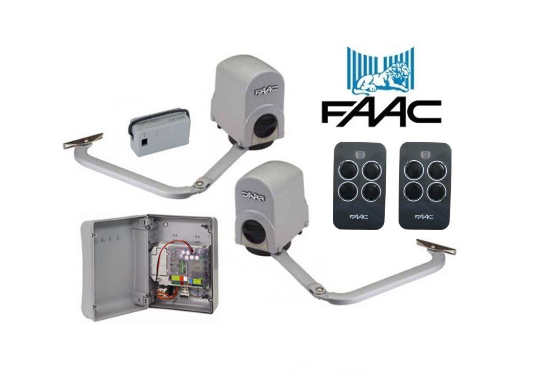 FAAC automatic gate opener kit with remote controls, on white, in Prestons, New South Wales, Australia.
