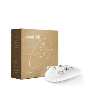 Fibaro KeyFob smart remote and packaging for smart garage door opener by SAMT, Prestons, New South Wales, Australia.