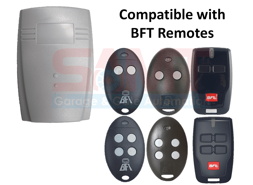 BFT compatible garage door remotes and receiver, available from SAMT Garage & Gate Automation in Australia