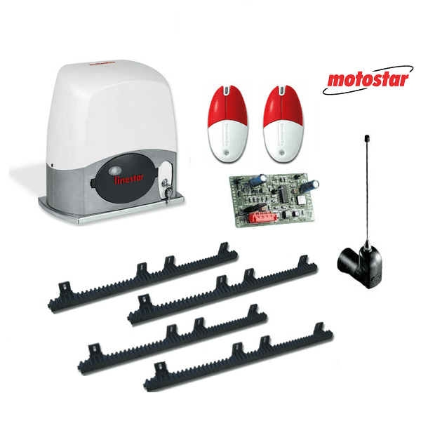 Motostar Linestar sliding gate motor kit with rack, two remotes, and receiver, great for automatic gate opener installs in Prestons, New South Wales, Australia.