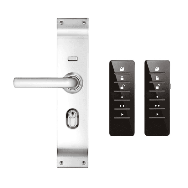 Stainless steel door handle with matching remote controls for garage doors, offered by SAMT Garage & Gate Automation in Australia.