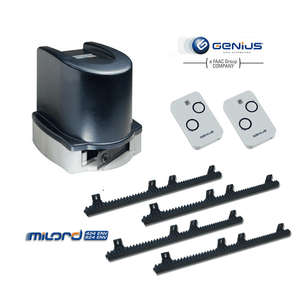 Genius sliding gate motor kit with rack and remote controls, best sliding gate motor Australia from SAMT Garage & Gate Automation, Prestons.