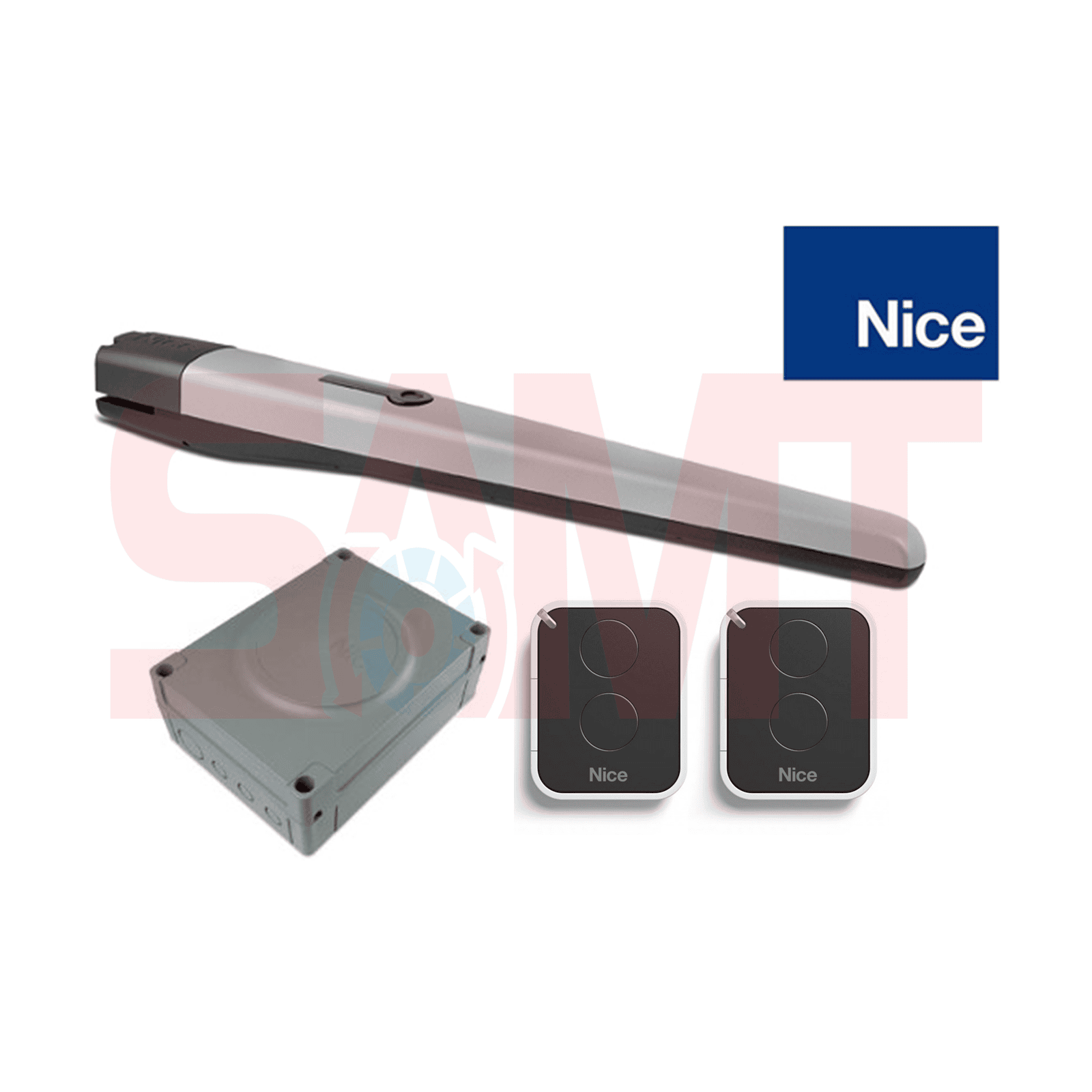 NICE swing gate motor kit with dual remote controls and control unit, ideal for automatic gate motor installation in Prestons, New South Wales.