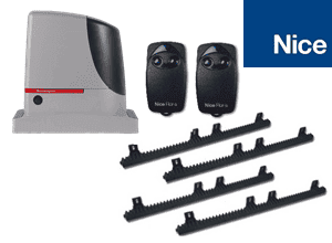 Nice sliding gate motor kit with remote controls and racks, for automatic gate opener installation in Prestons, New South Wales, Australia.