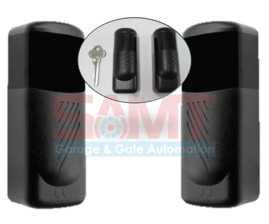 SAMT infrared gate safety sensors with mounting hardware, for automatic doors in New South Wales, Australia.