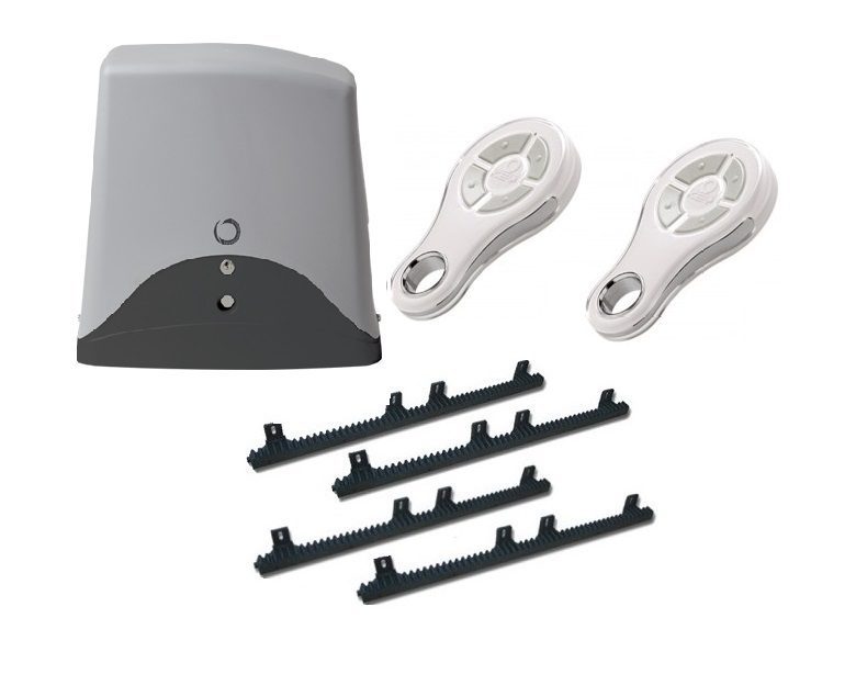 Grey automatic sliding gate motor kit with remotes and racks by SAMT in Australia, ideal for sliding gate motors.