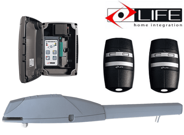 LIFE motorized swing gate opener with control board and remotes, perfect for automatic gate motor installation in Prestons, New South Wales, Australia.