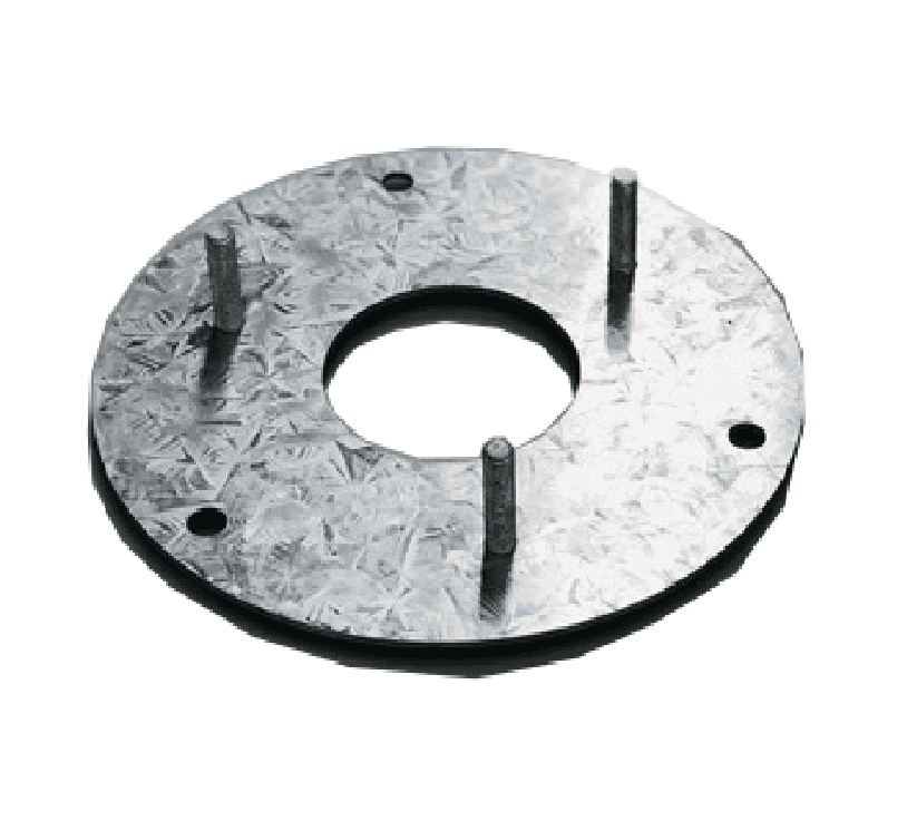 Galvanized metal fixing plate with mounting studs for garage door installations by SAMT Garage & Gate Automation, Prestons, New South Wales, Australia.