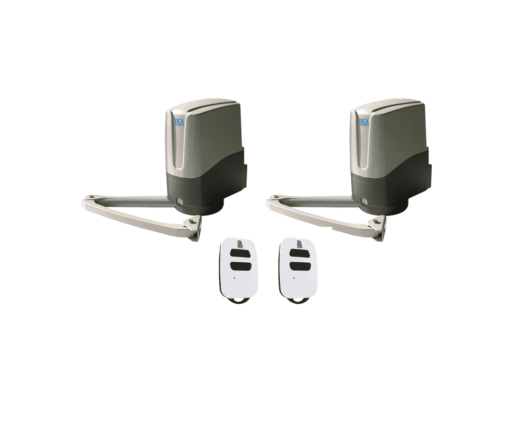 DEA dual swing gate motors with two remote controls, premium motorized swing gate system in Prestons, Australia by SAMT Garage & Gate Automation.
