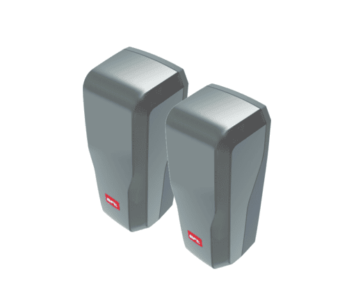 Pair of BFT safety sensors for automatic gate motor systems by SAMT, installed in Prestons, Australia.
