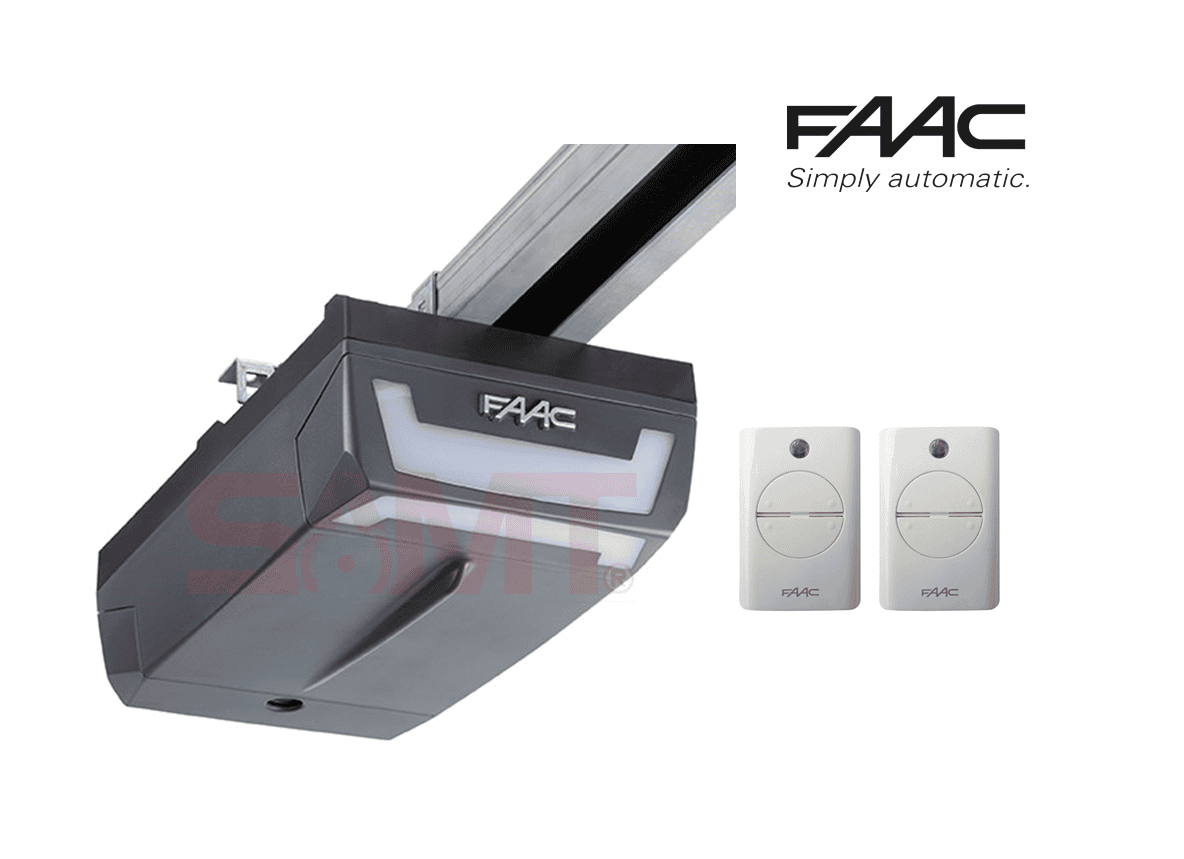 FAAC automatic garage door opener with two remote controls, available from SAMT Garage & Gate Automation in Australia.