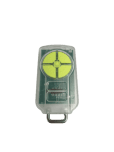 Four button yellow and clear garage roller door remote control by SAMT Garage & Gate Automation in New South Wales, Australia.
