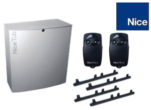 Sliding gate motor kit with remotes by Nice, for automatic gate automation in Prestons, New South Wales, Australia.