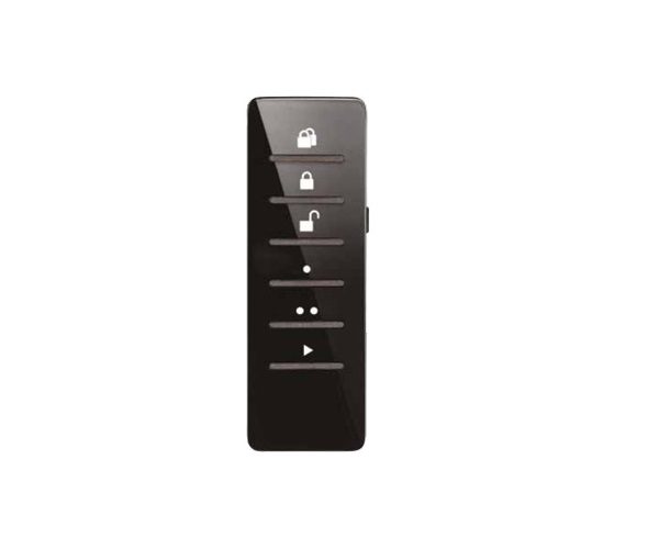 Sleek black smart garage door remote control with multiple function buttons by SAMT, Australia.