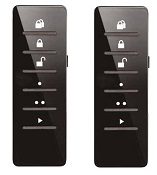 Modern black remote controls for automatic garage doors or gates, compatible with SAMT systems in Prestons, New South Wales, Australia.