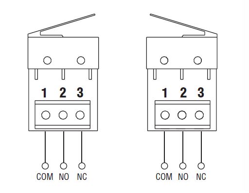Wiring diagram for common, normally open, and normally closed switch terminals, SAMT Garage & Gate Automation, Prestons, New South Wales, Australia.