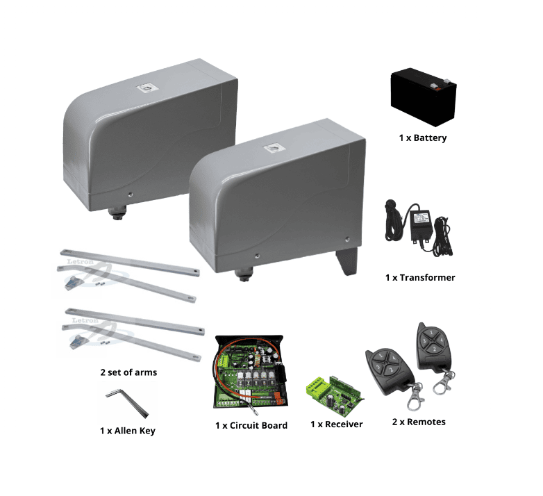 Dual swing gate motor kit with solar and remote control, SAMT Garage & Gate Automation, New South Wales, Australia.