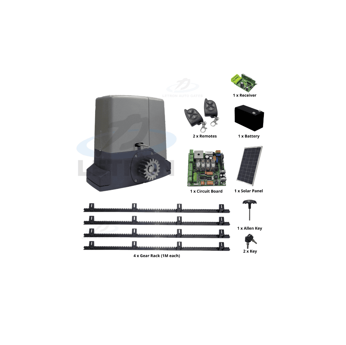 Sliding gate motor kit with solar panel and remotes from SAMT Garage & Gate Automation, Prestons, New South Wales, Australia.