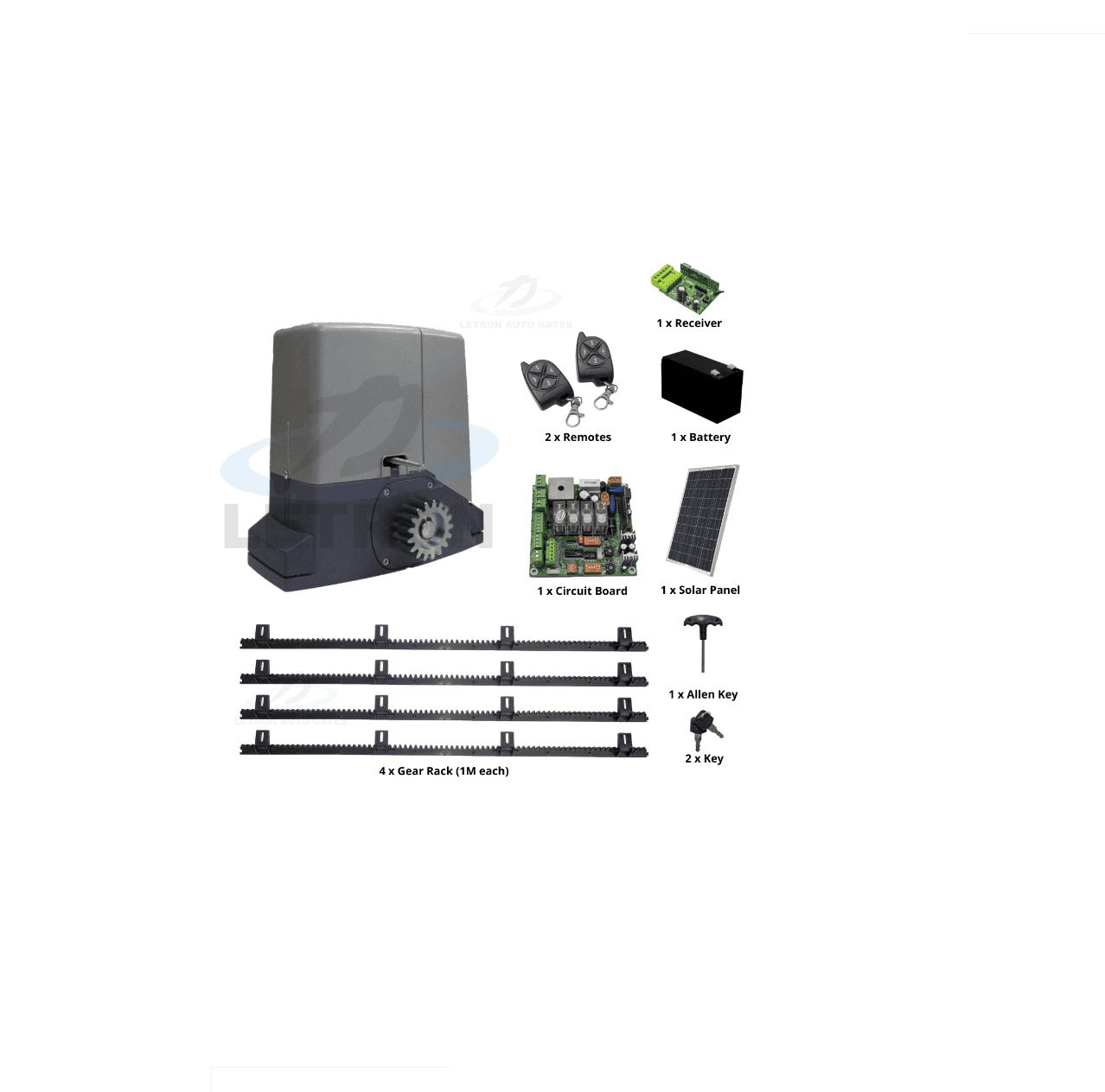 Sliding gate motor kit with solar panel and remotes from SAMT Garage & Gate Automation, Prestons, New South Wales, Australia.