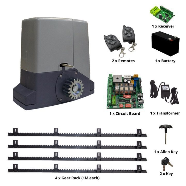 Sliding gate motor kit with solar panel and remotes from SAMT Garage & Gate Automation, Prestons, New South Wales, Australia.