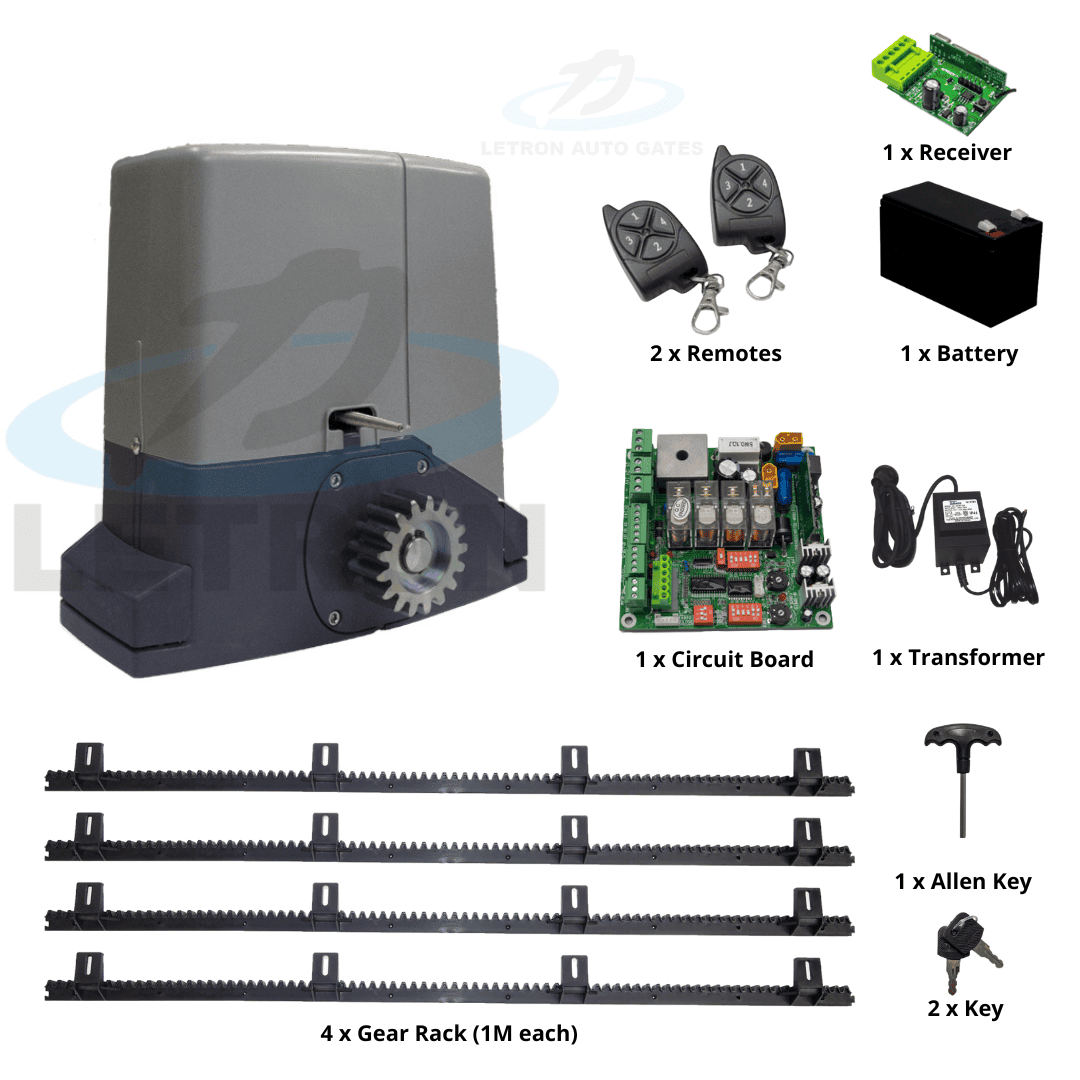 Sliding gate motor kit with solar panel and remotes from SAMT Garage & Gate Automation, Prestons, New South Wales, Australia.