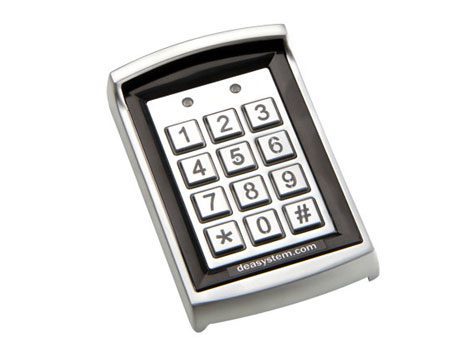 Silver keypad access control for automatic gate motor in Prestons, New South Wales by SAMT Garage & Gate Automation.