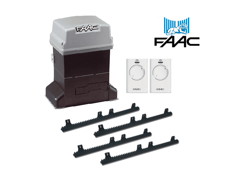 FAAC sliding gate motor kit with four gear racks and two remote controls, in Prestons, New South Wales, Australia
