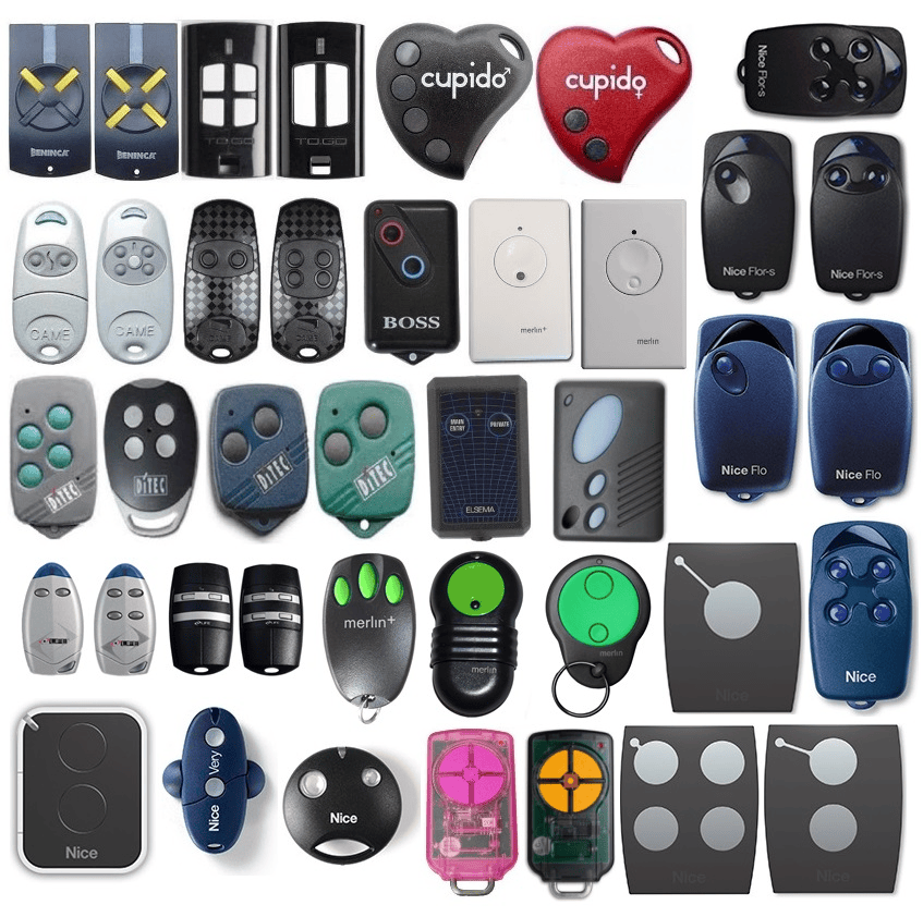 Assorted remote controls for gate and garage automation systems, displayed in Prestons, New South Wales, Australia