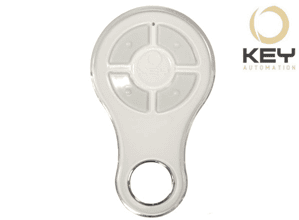 White Key Automation wireless remote control with four buttons and logo, photographed in Prestons, New South Wales, Australia.