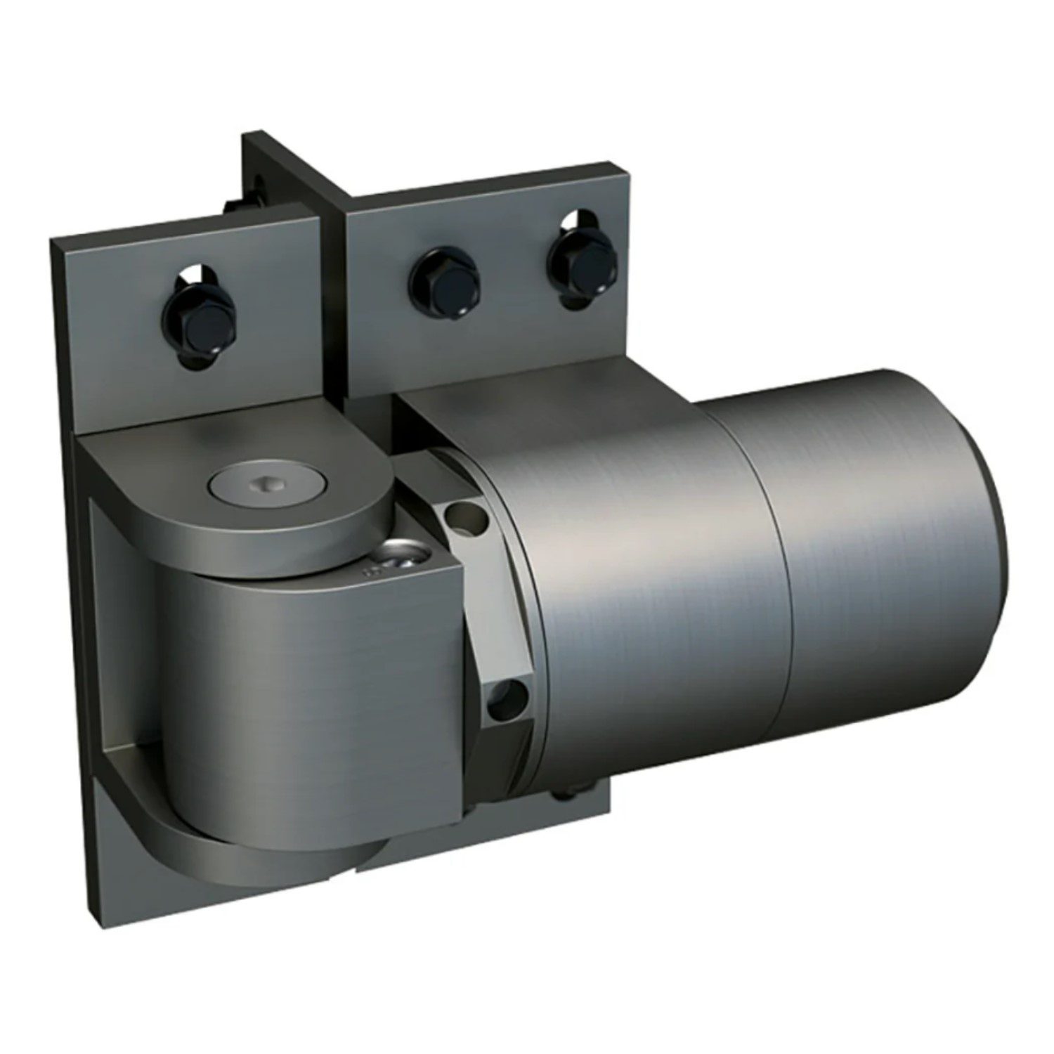 3D rendered view of RF 108 metallic heavy-duty gate hinge system for automated gates, photographed in Prestons, New South Wales, Australia
