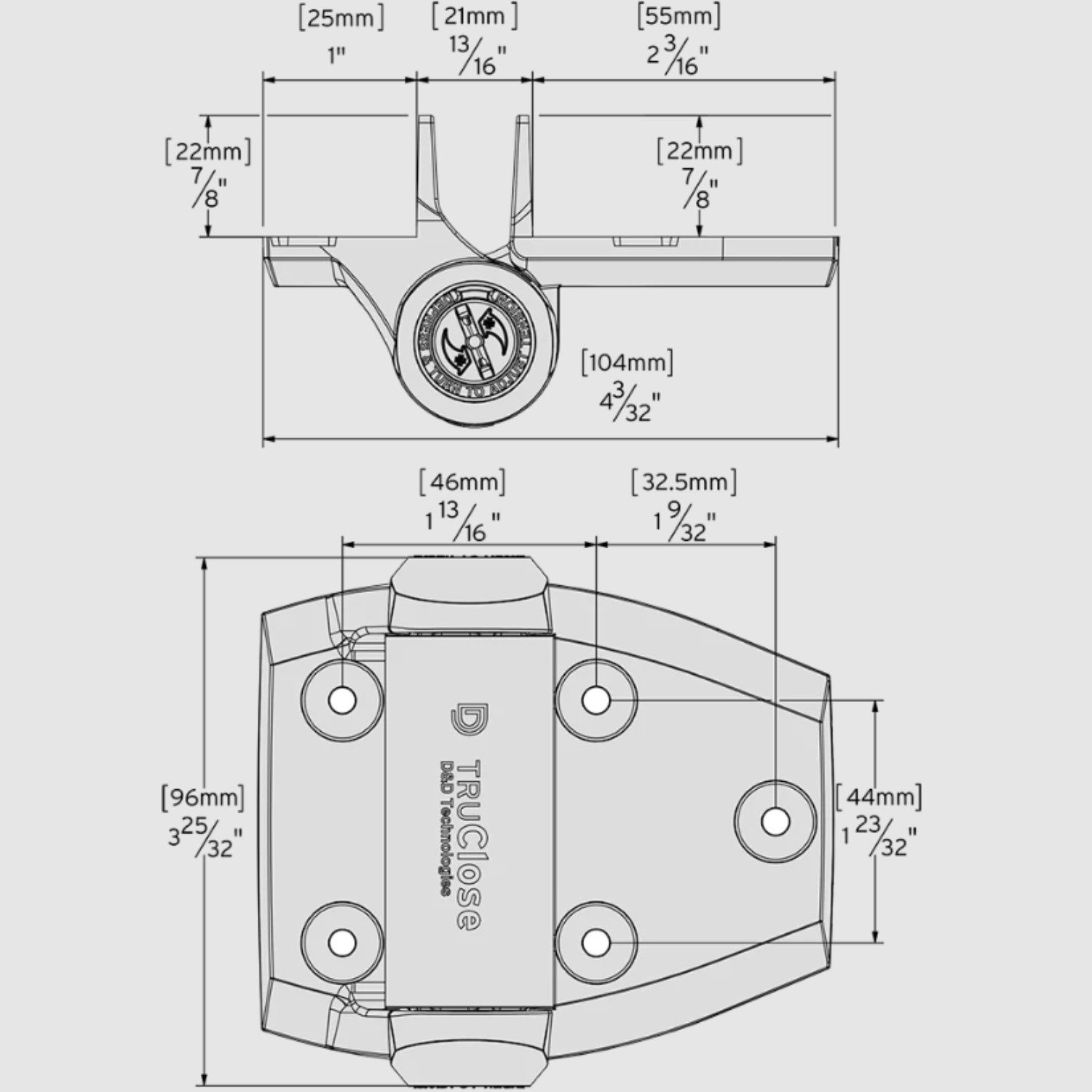 TruClose Series 3 heavy-duty gate hinge, technical drawing with dimensions, in Prestons, New South Wales, Australia.
