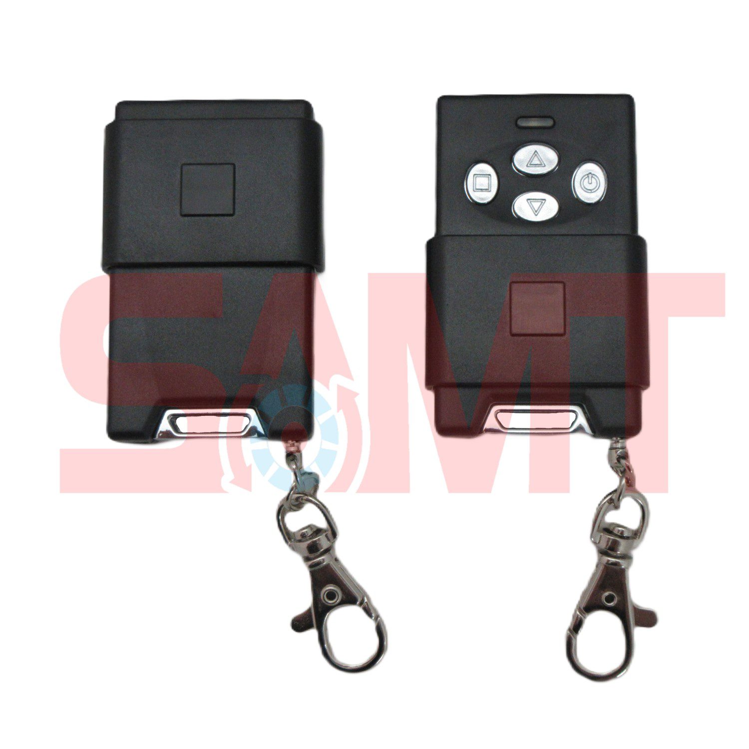 Automatic garage door opener and black keychain remotes from SAMT, ideal for garages in Prestons, New South Wales, Australia.