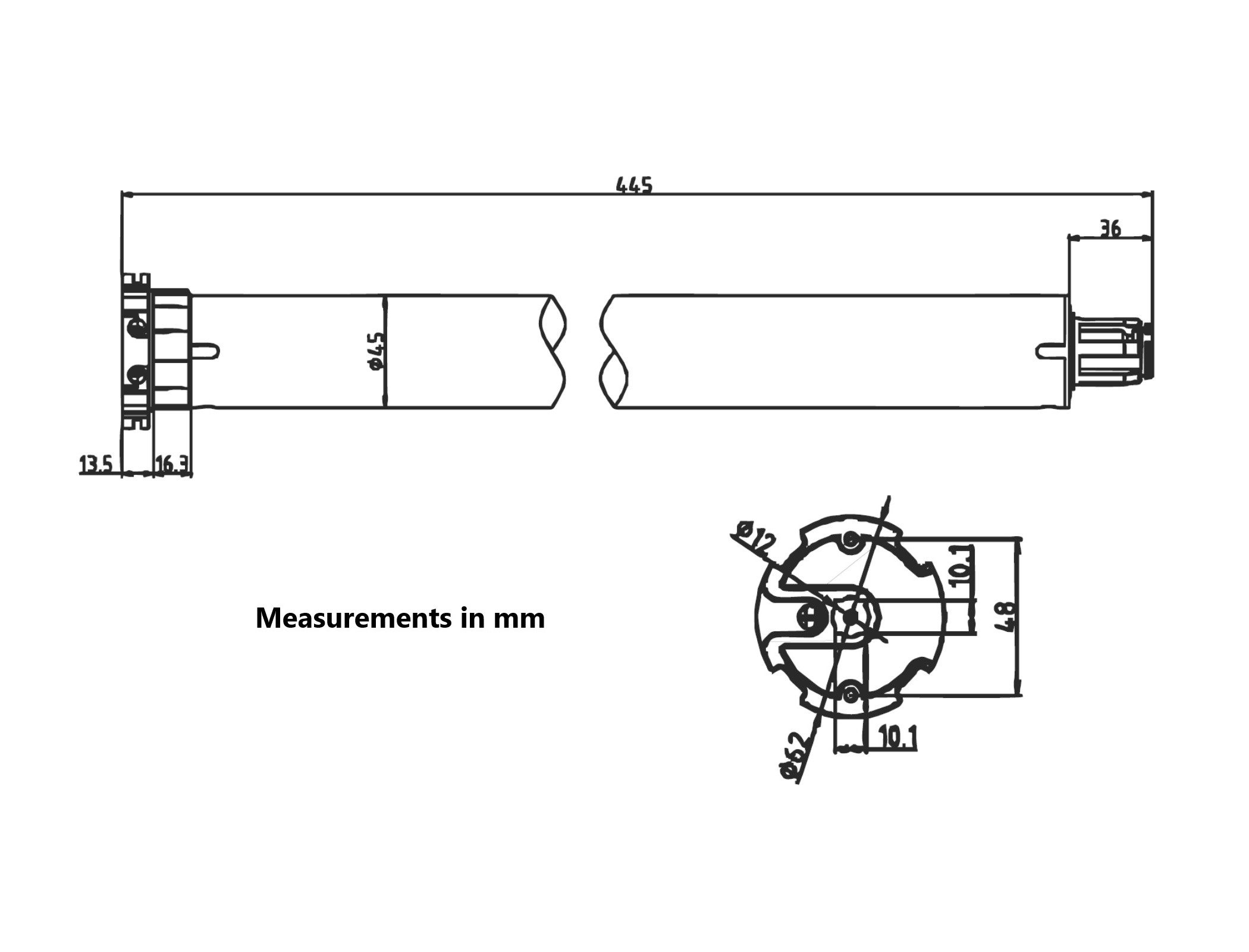 Alpha Tubular Universal Motor with Mechanical Limits WSS50 Grey - 20/17 - Image 2