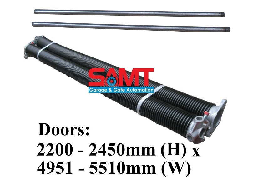 SAMT garage door torsion springs with winding rods for 2200-2450mm high, 4951-5510mm wide doors in Prestons, New South Wales, Australia.