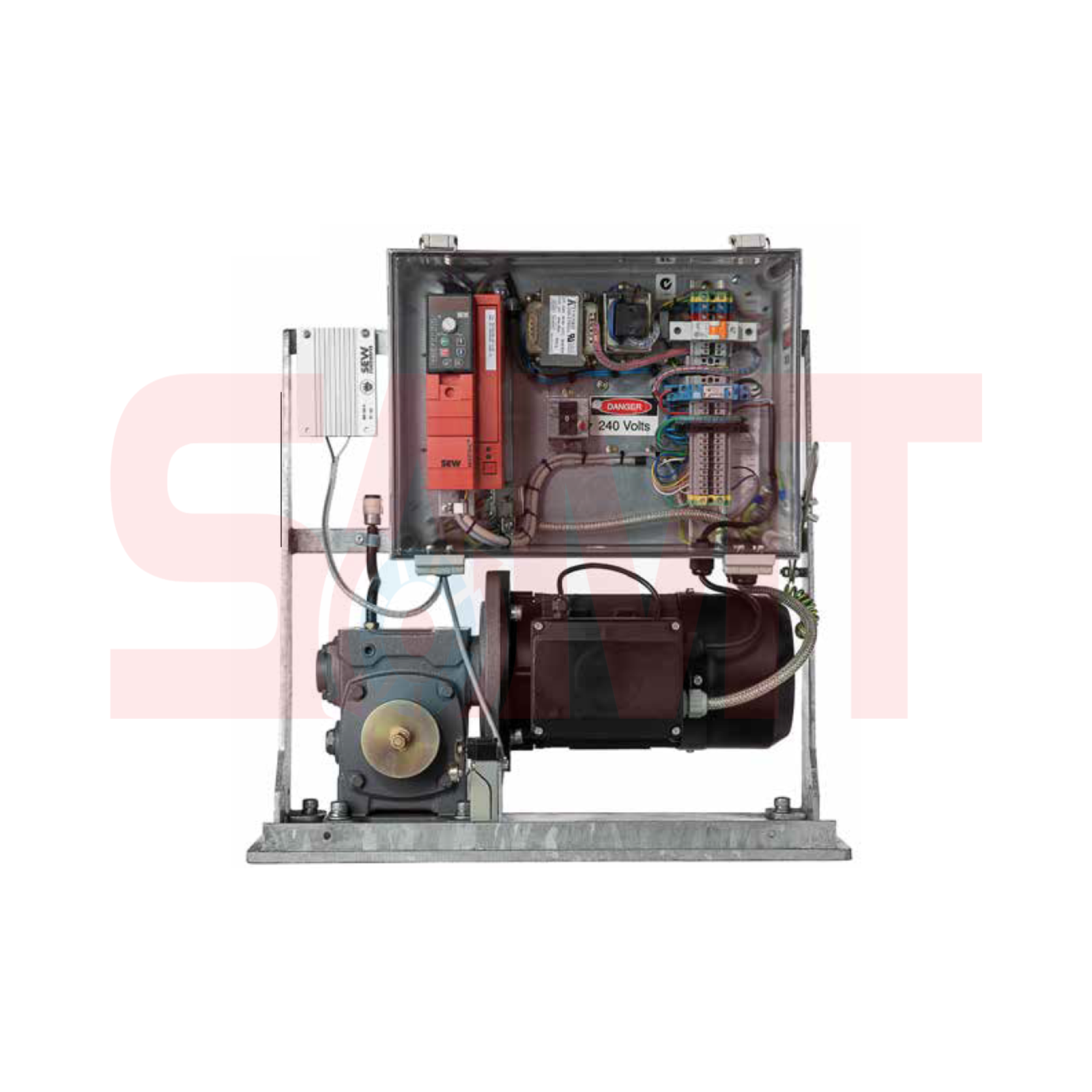 Industrial sliding gate motor drive unit for automatic gates by SAMT Garage & Gate Automation, Prestons, New South Wales, Australia.