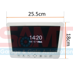 White video intercom indoor monitor with display and labeled dimensions of 25.5cm by 18cm, designed for security in Prestons, New South Wales, Australia